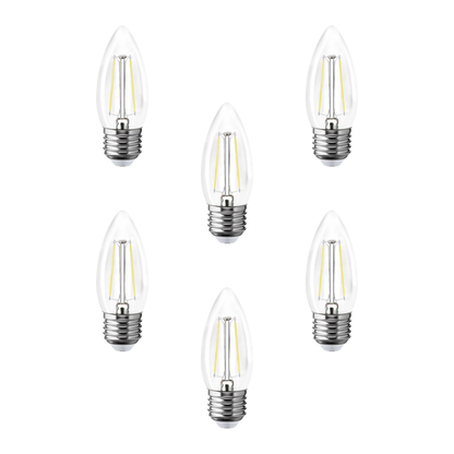 6 piezas Foco LED Filamento Tipo Vela AKSI 25W Luz Cálida Base E27