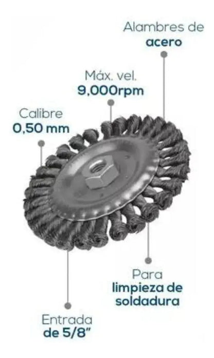 Carda para esmeriladora AKSI 6" x 3/4", trenzado - Aksi - detalle