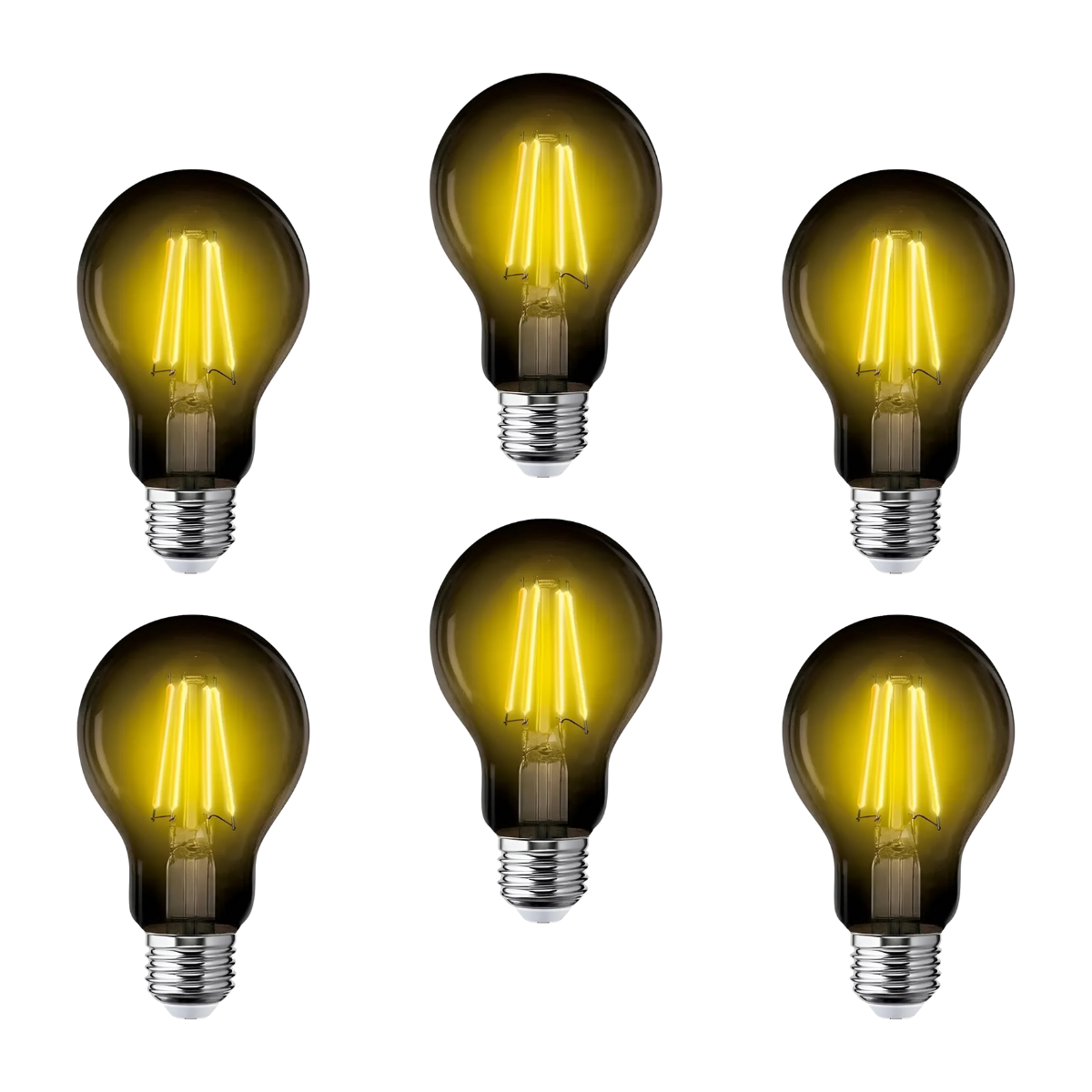 6 piezas Foco LED Aksi 4W A19 Filamentos Traslúcida Color Amarillo E27