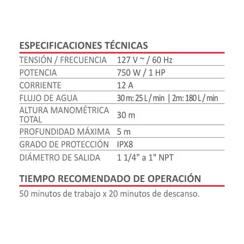 Bomba Sumergible Aksi 191311 Agua Limpia Aluminio 1 HP 750 W Aksi