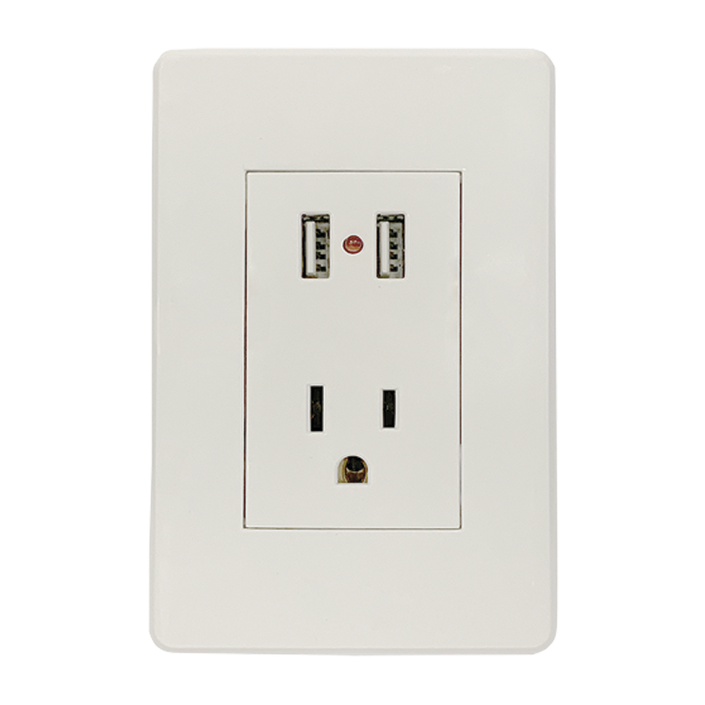 Contacto Polarizado Y Dos Entradas USB Con Placa Blanca 15 A 125 V Argos