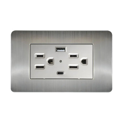 Argos Contacto Doble Aterrizado Entradas USB Tipo A C Placa Acero Inoxidable 72 mm - Argos - empaque