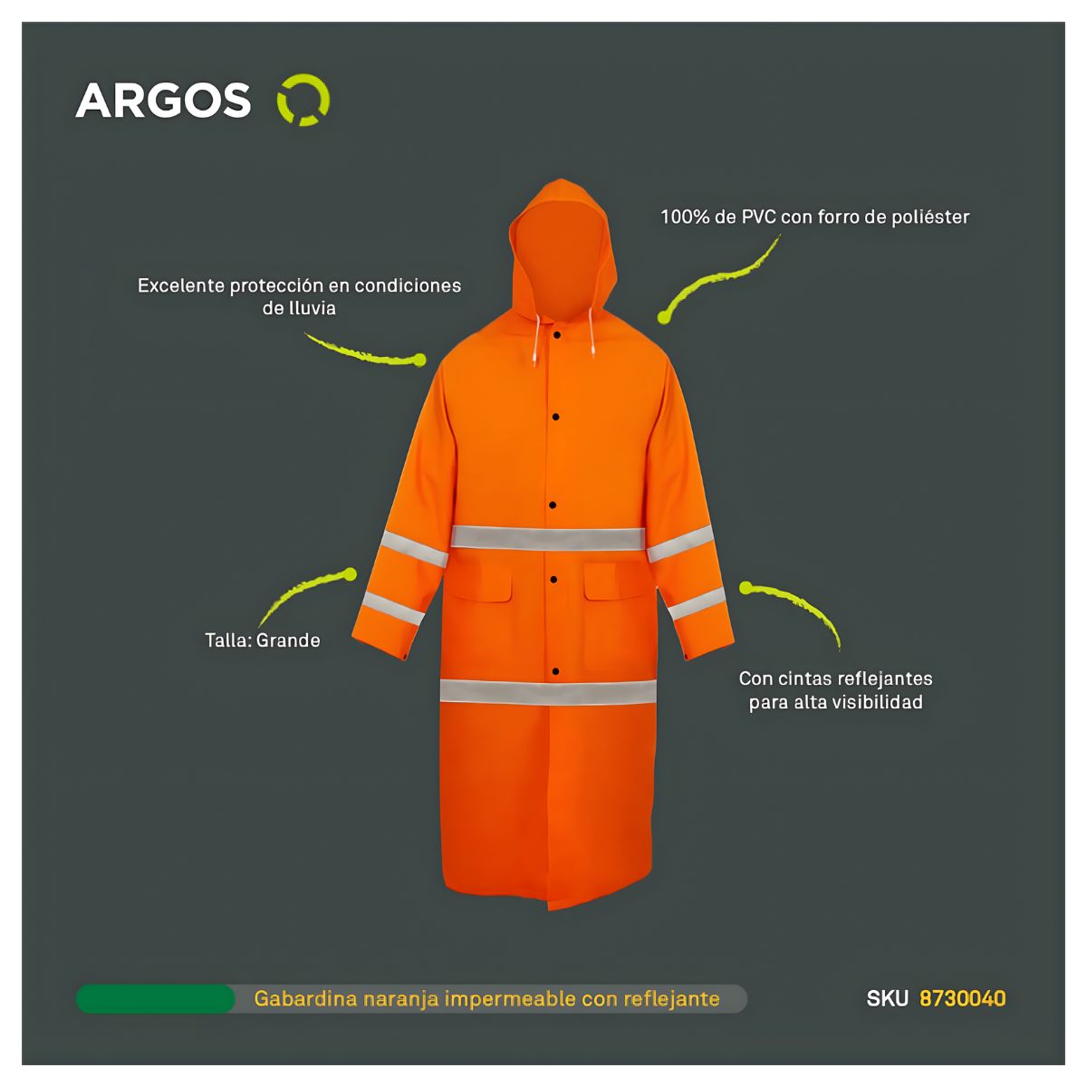 Argos Gabardina Naranja Impermeable Con Reflejante Talla Grande