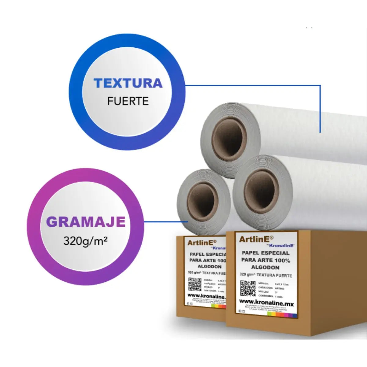 Rollo Papel Arte Kronaline Art802 Textura Fuerte 320 g/m² Algodón 0.914 x 12 m Kronaline