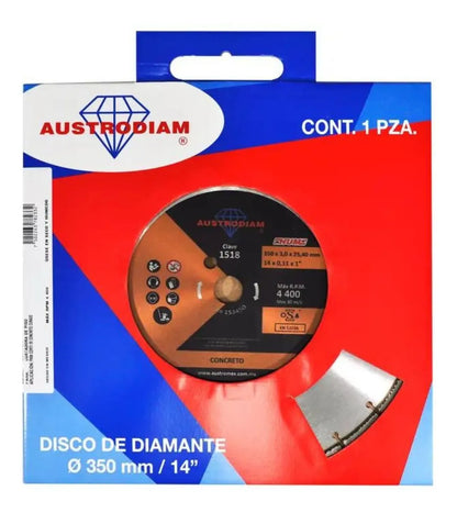 Disco Diamante Austrodiam Segmentado de Corte 350 mm x 3 mm x 25.4 mm