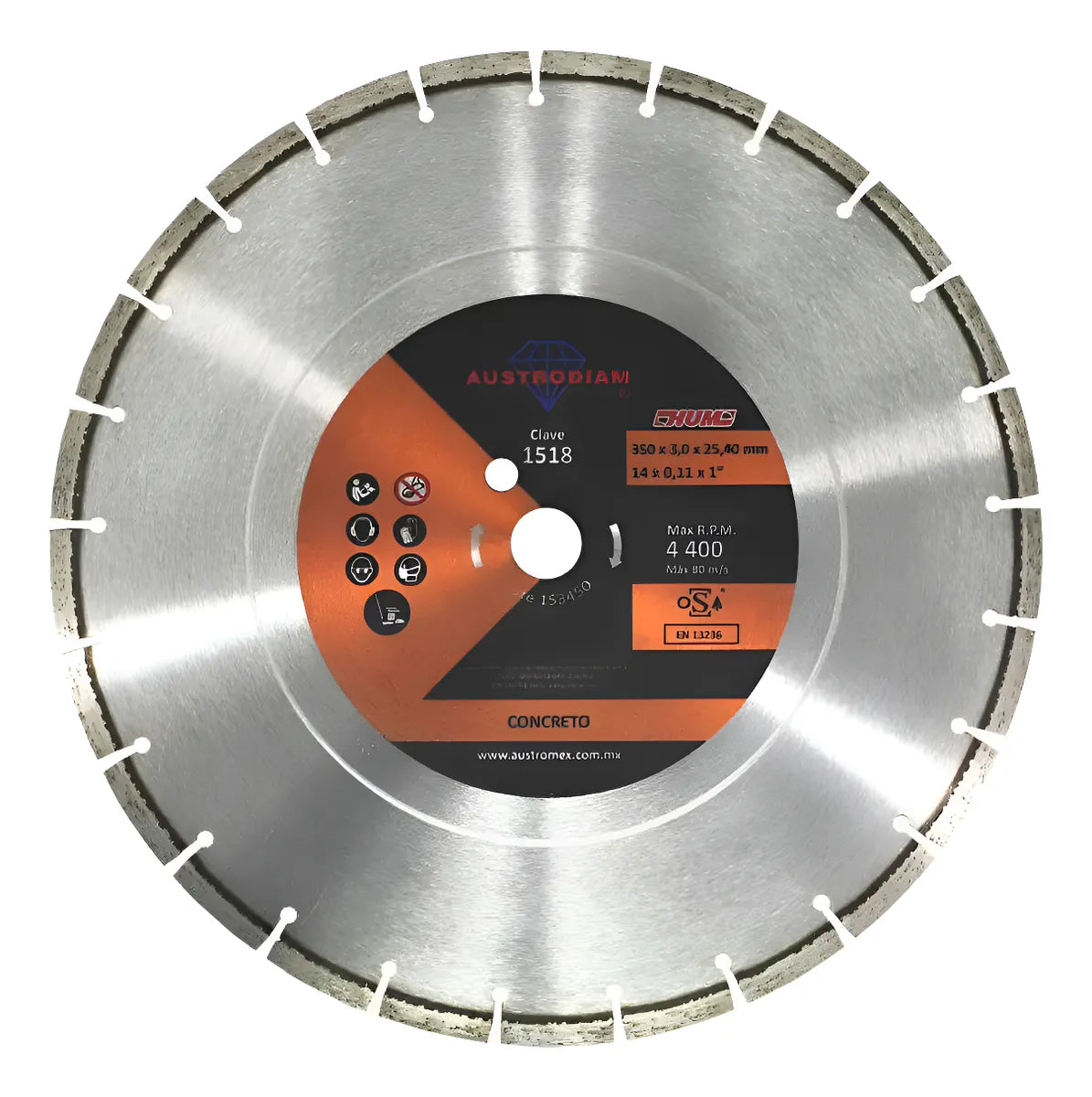 Disco Diamante Austrodiam Segmentado de Corte 350 mm x 3 mm x 25.4 mm