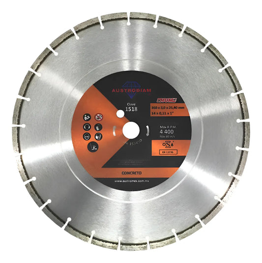 Disco Diamante Austrodiam Segmentado de Corte 350 mm x 3 mm x 25.4 mm - Marchante MX