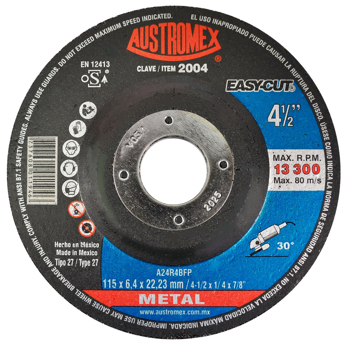 50pz Disco Abrasivo Desbaste Metal Austromex 115 x 6.4 x 22.23 mm