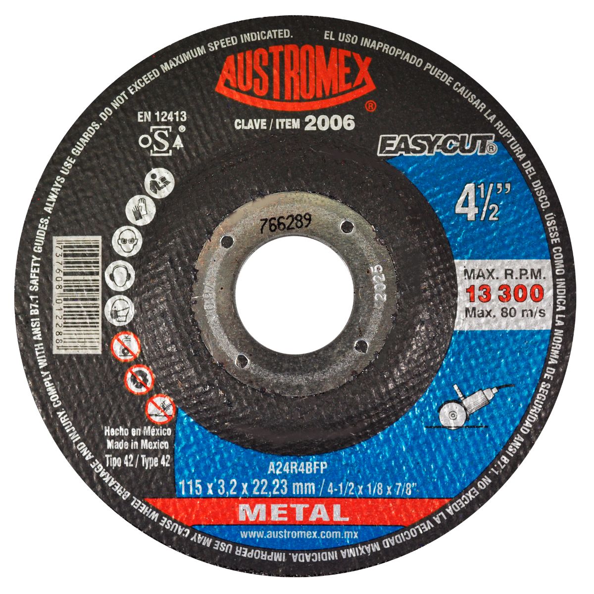 25pz Disco Abrasivo Corte Austromex Metal 115x3.2x22.23mm