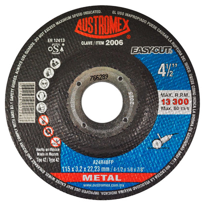 25pz Disco Abrasivo Corte Austromex Metal 115x3.2x22.23mm