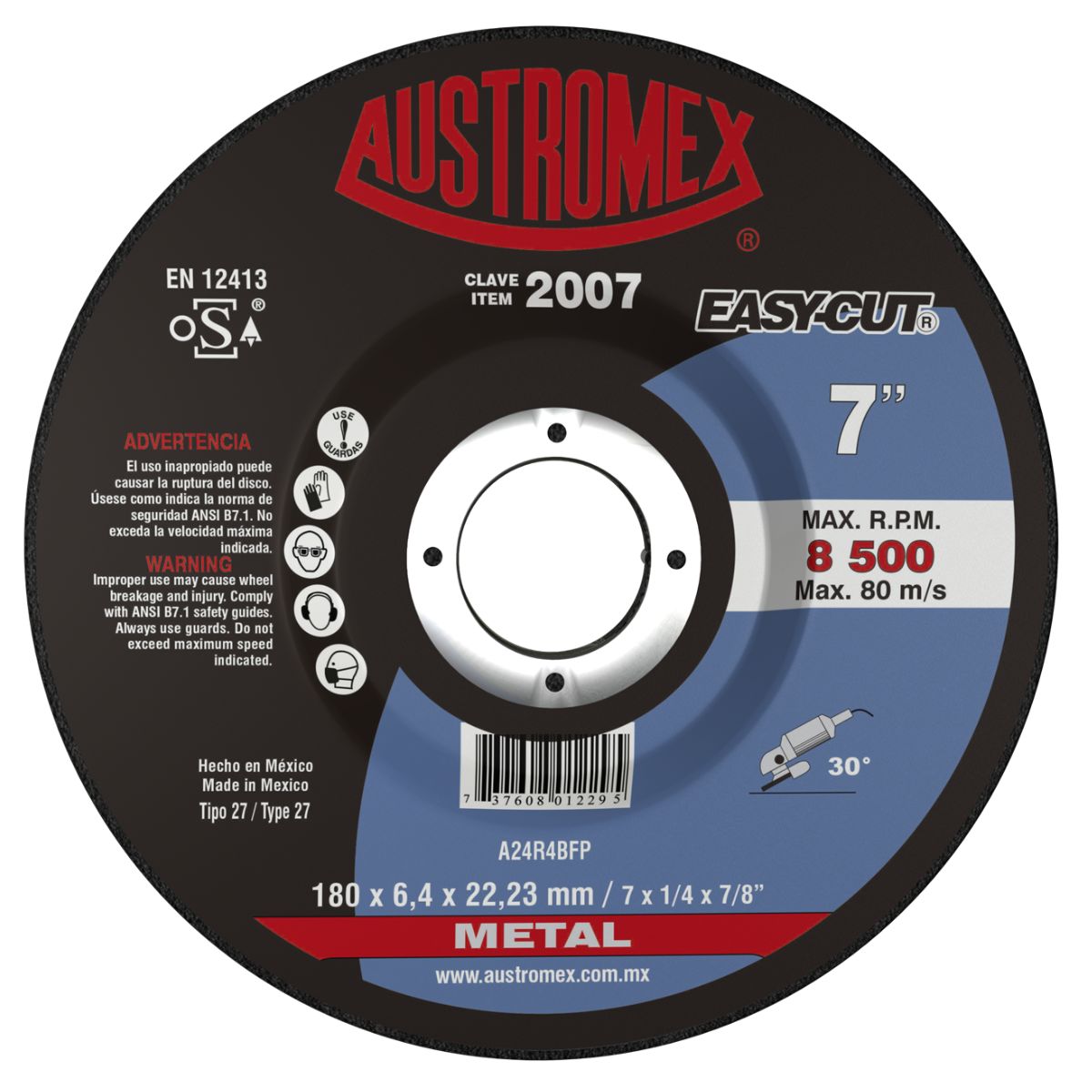 Disco Abrasivo Desbaste Metal Austromex 180 x 6.4 x 22.23 mm