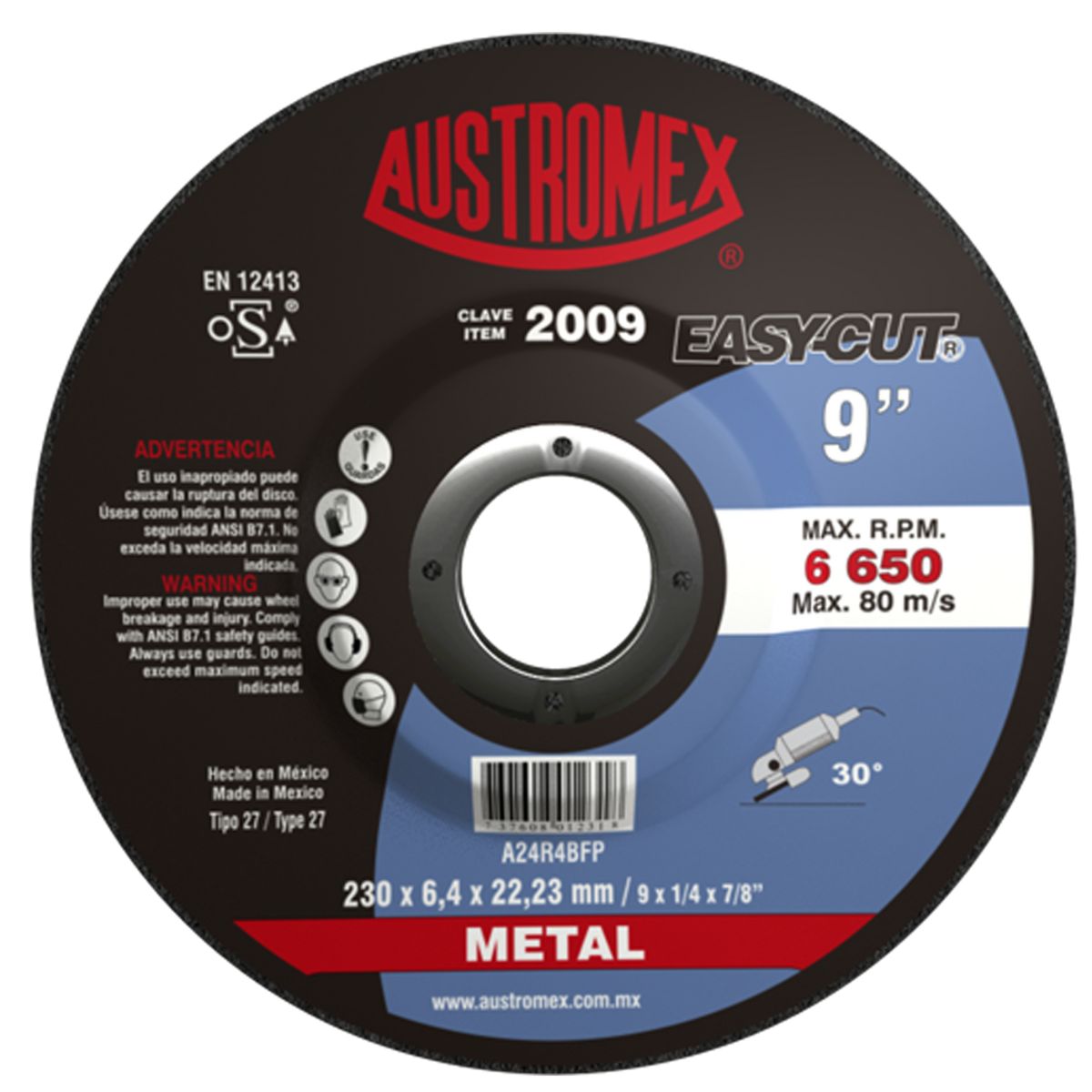 10pz Disco Abrasivo Desbaste Metal Austromex 230 x 6.4 x 22.23 mm