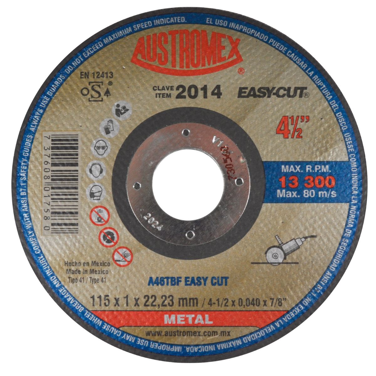 50pz Disco Abrasivo Corte Rapido Metal Austromex 115 x 1 x 22.23 mm