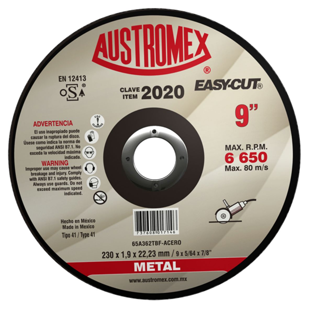 25pz Disco Abrasivo Corte Metal Austromex 230 x 1.9 x 22.23 mm