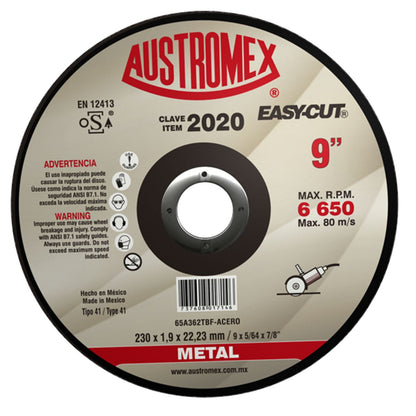 25pz Disco Abrasivo Corte Metal Austromex 230 x 1.9 x 22.23 mm