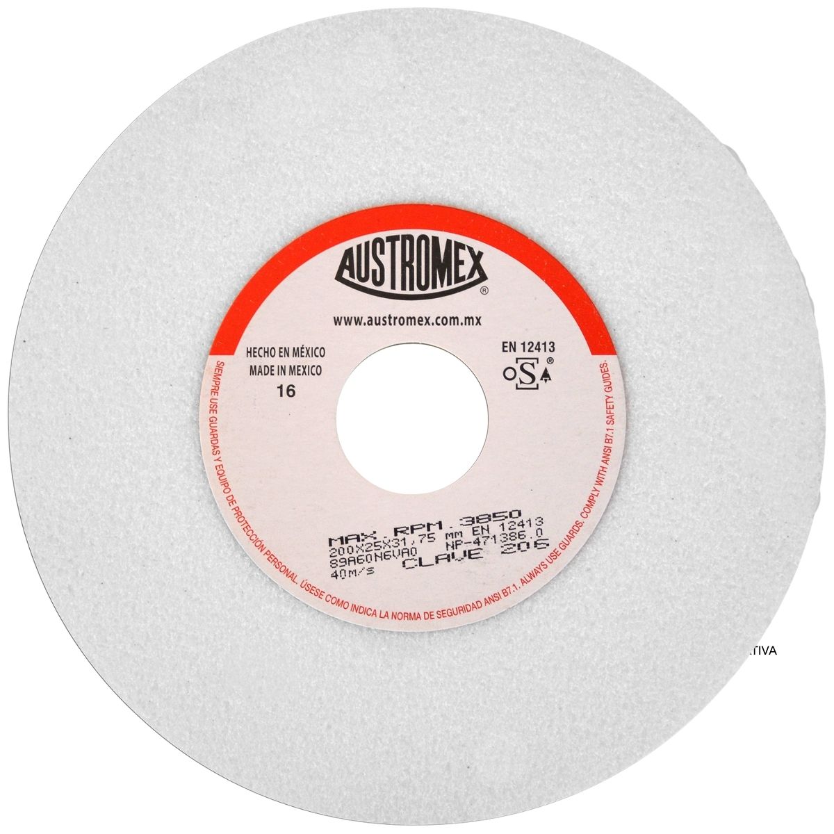 Rueda Abrasiva Rectificar Superficie Plana Cilindricas Austromex 200x25x31.75 mm