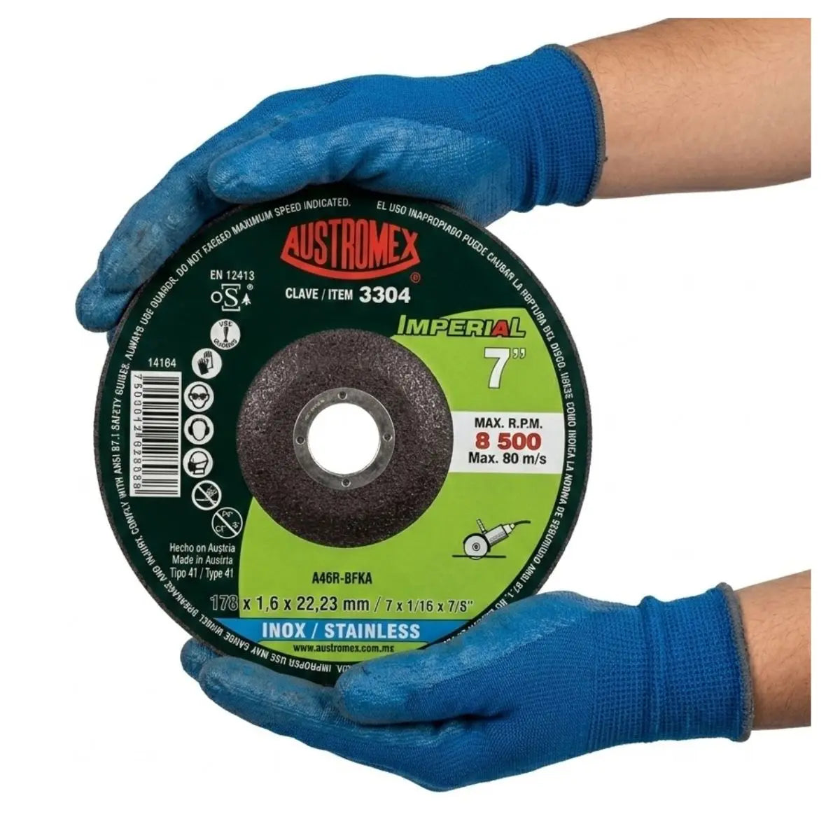 Disco Corte Acero Inoxidable 178x1.6x22.23mm Austromex 3304 Negro