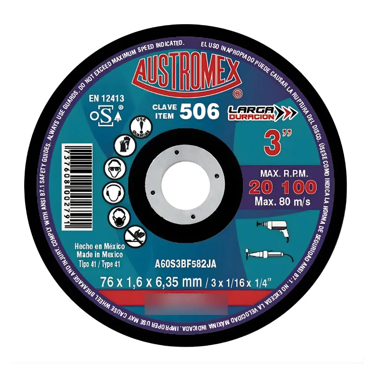10pz Disco Abrasivo Corte 506 Austromex 3'' Grano 60 Metal Azul Petróleo - Austrodiam