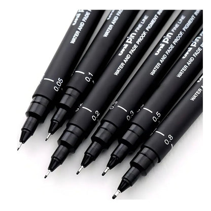 6 Estilografo Ultrafino Pin Uni Ball Color Negro Dibujo