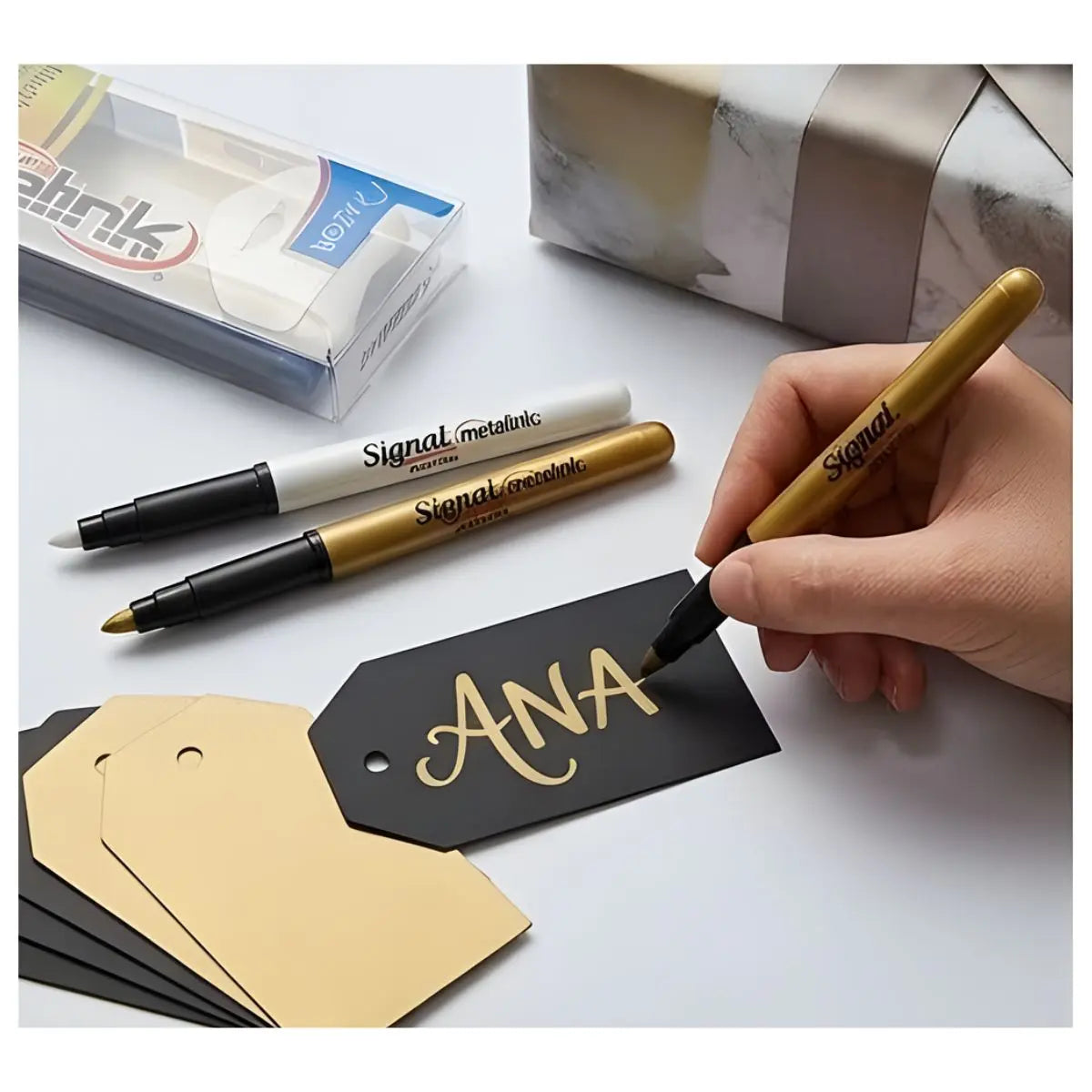 Marcadores Plumones Azor Metalicos Permanentes Punto Fino 4 Piezas - Azor - empaque