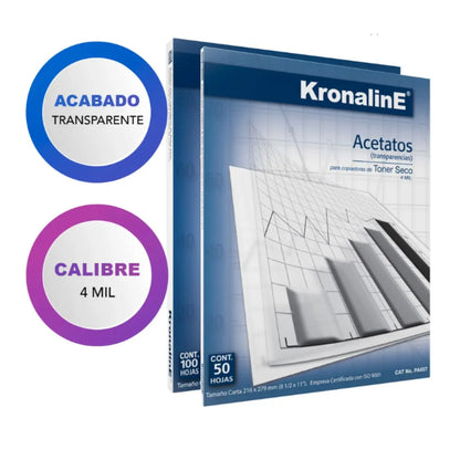 Acetato Retroproyeccion 4 mil Kronaline PA651 Oficio 50 Hojas c/u Kronaline
