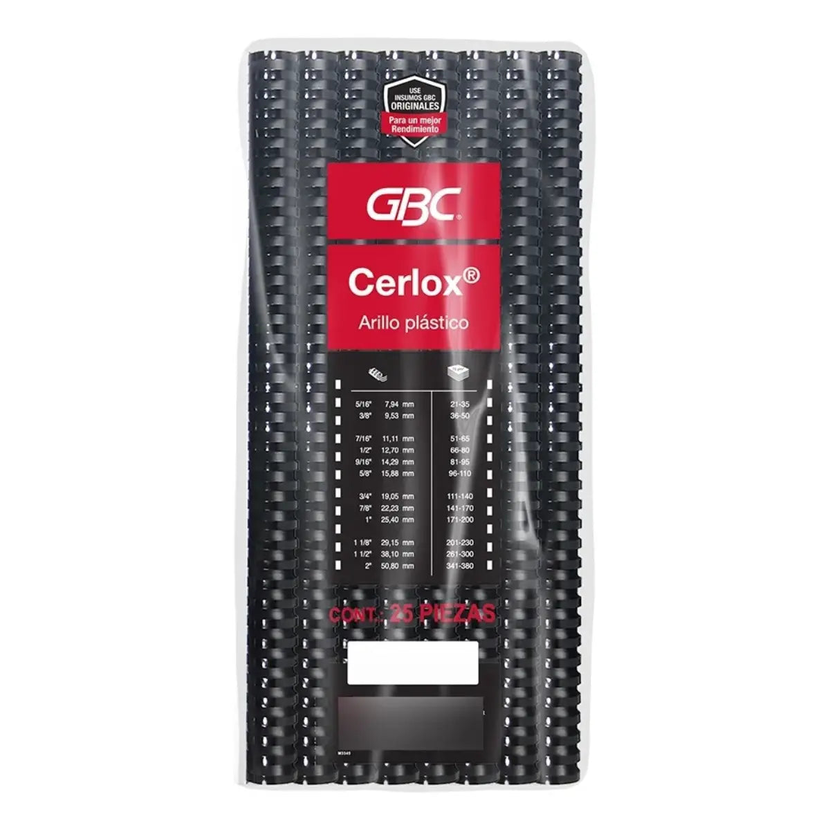 Arillo Plástico Cerlox Gbc M080610 1 Pulgada 25 Piezas-negro Negro GBC