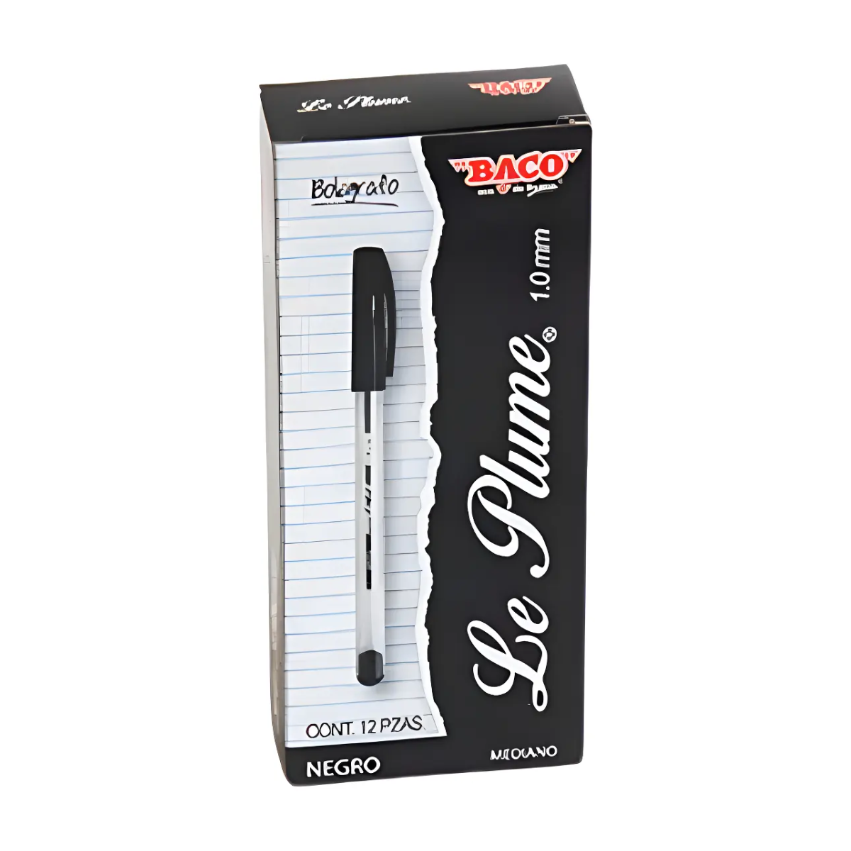 12 Boligrafos Punto Medio 1.0mm Le Plume Tinta Negra Baco