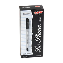 12 Boligrafos Punto Medio 1.0mm Le Plume Tinta Negra Baco