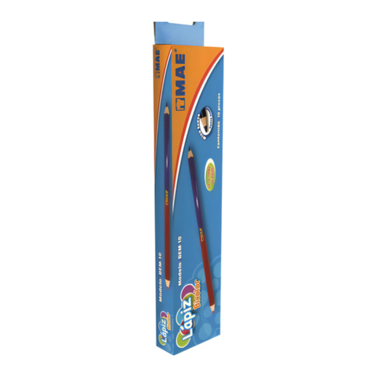 10 Lapiz Bicolor Rojo Azul Delgado Mae Punta Suave Escolar