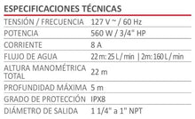 Bomba Sumergible 560 W Aksi 3/4 HP para Agua Limpia Aksi