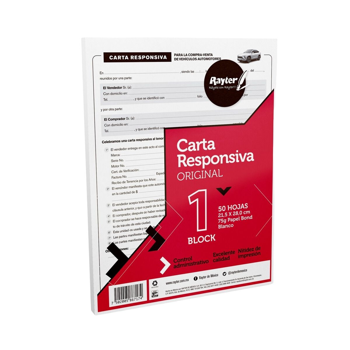 10 Block Carta Responsiva Rayter Compra-venta Autocopiante