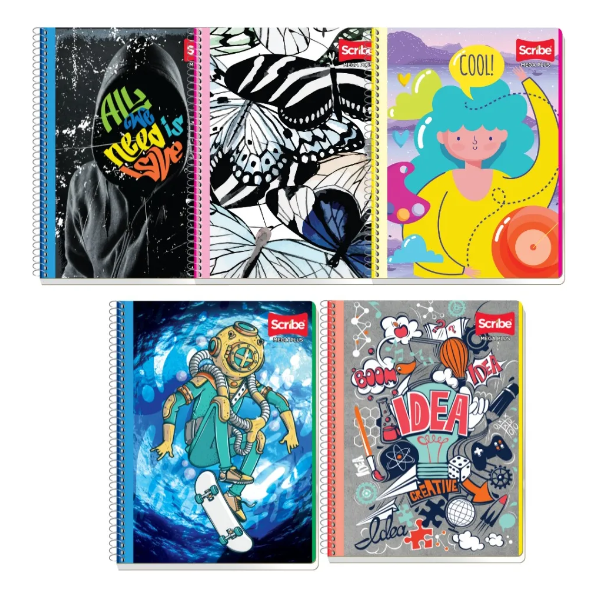 Cuaderno Profesional Scribe Espiral Cuadro Grande 100h Diseños