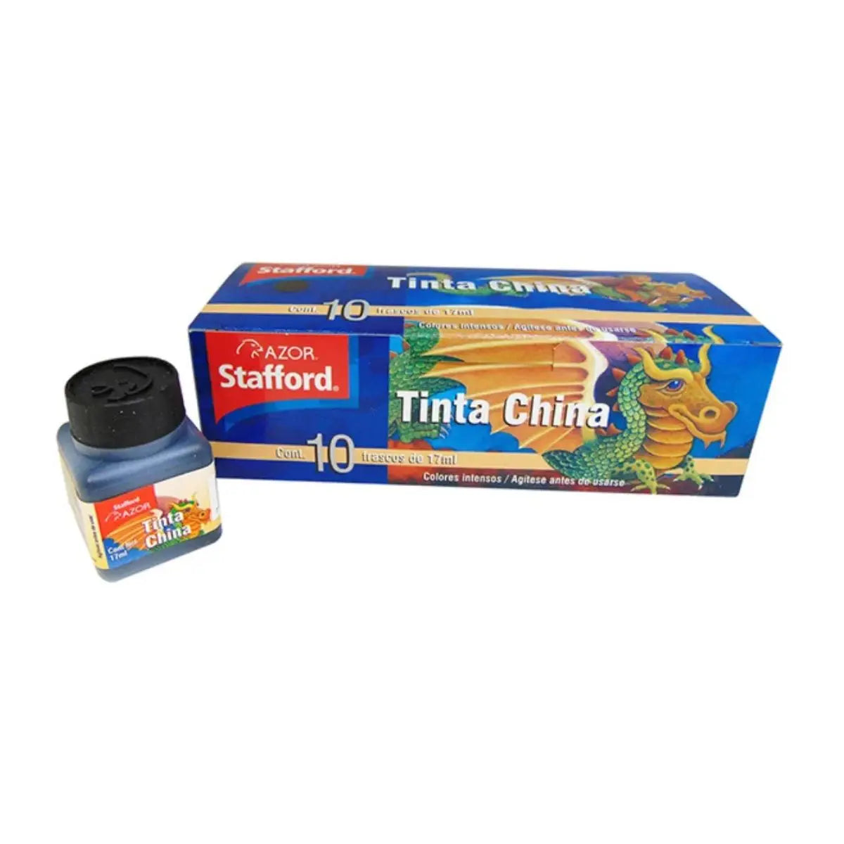 10 Frascos Tinta China Negra Stafford - Stafford - empaque