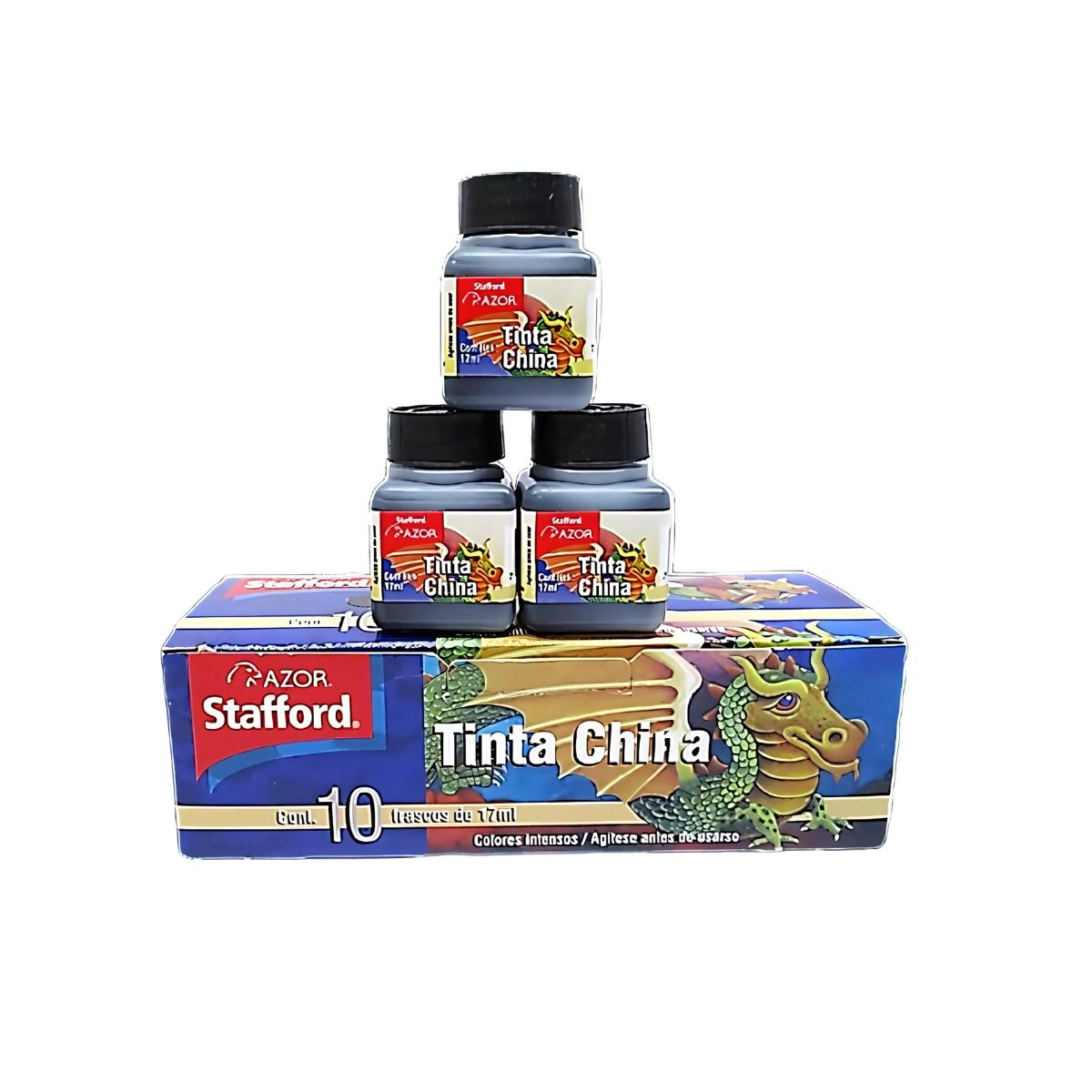 10 Frascos Tinta China Negra 17ml Stafford