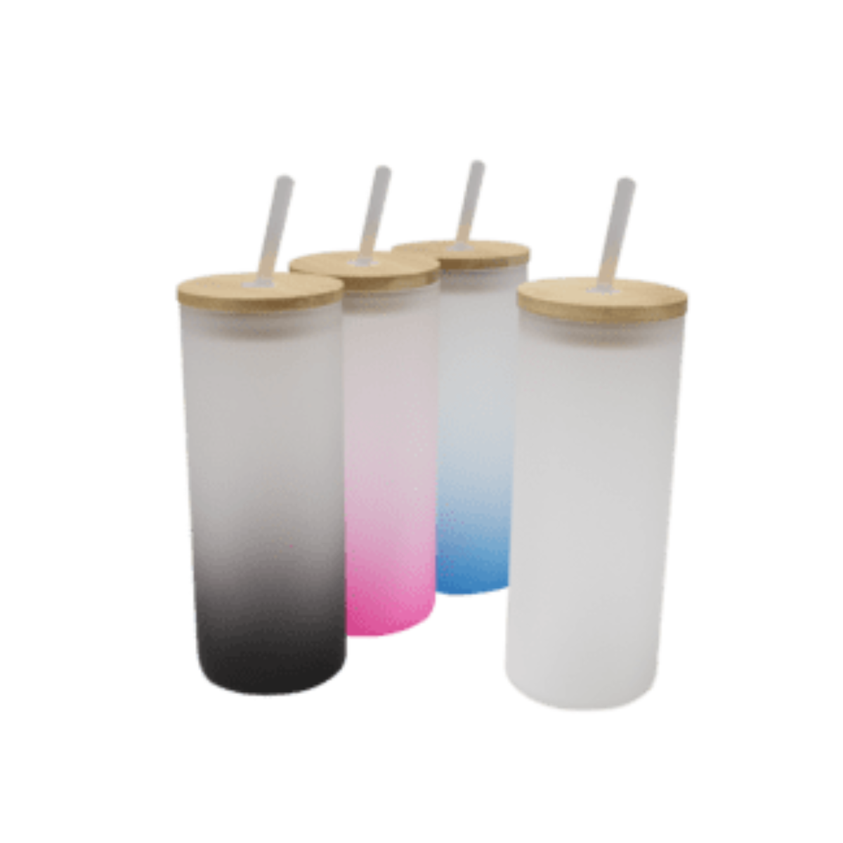 3 Pz Vaso Vidrio Skinny Tapa Bambu Sublimacion Color Make