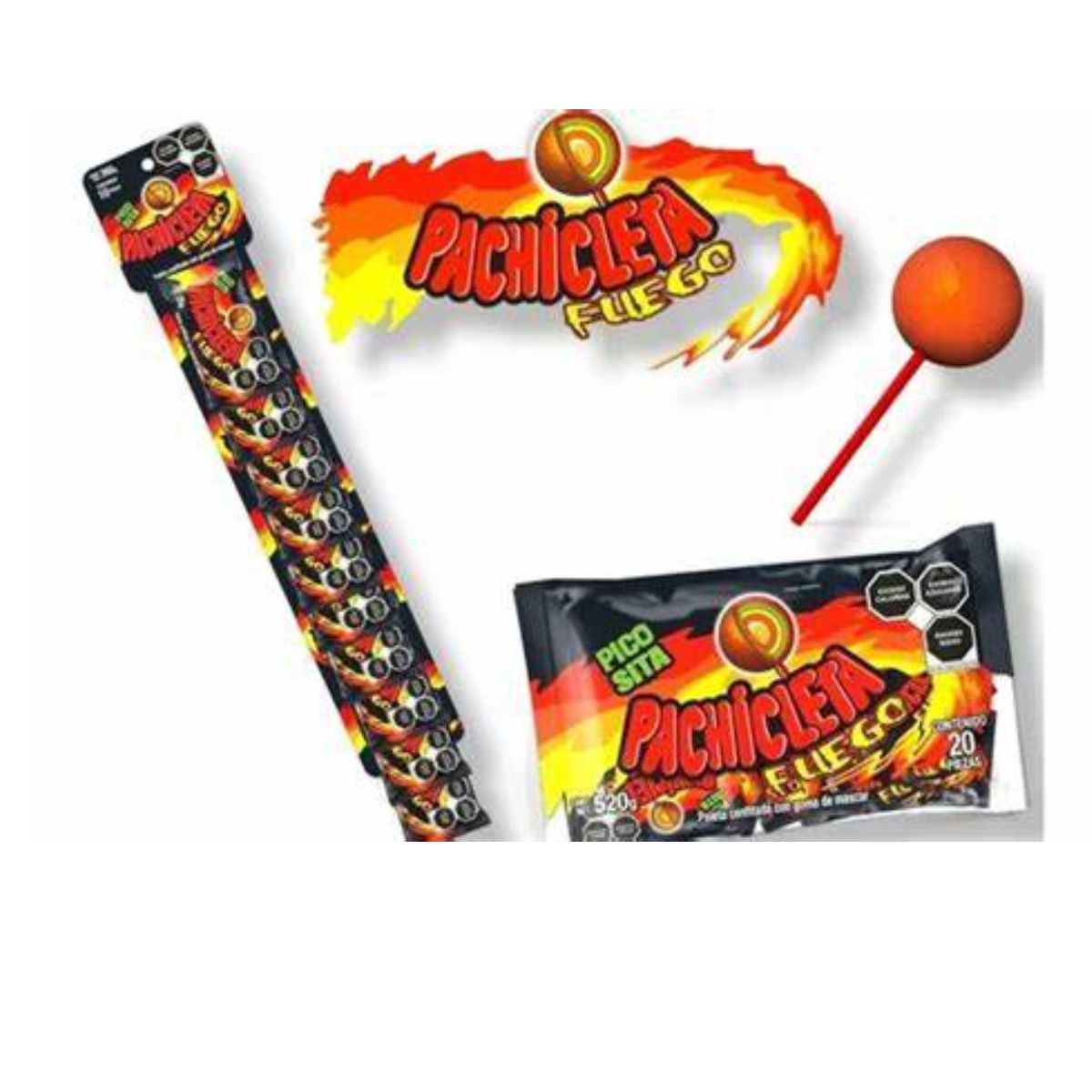 Tira 10 Paletas De Dulce Pachicleta Fuego 26 Gr C/u