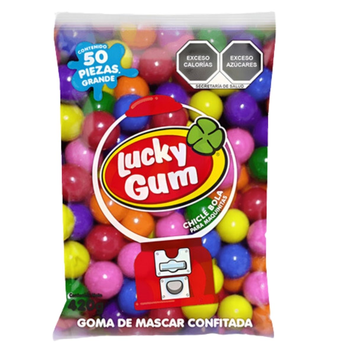 Bolsa 50 Chicles Goma De Mascar Lucky Gum Grande Sabor Mixto