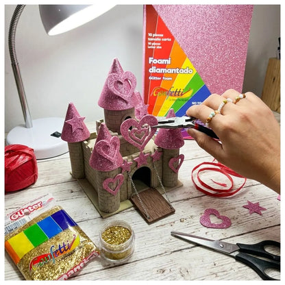 FOAMI DIAMANTADO TAMAÑO CARTA CONFETTI PQT C/10 PZAS Rosa - Confetti - empaque