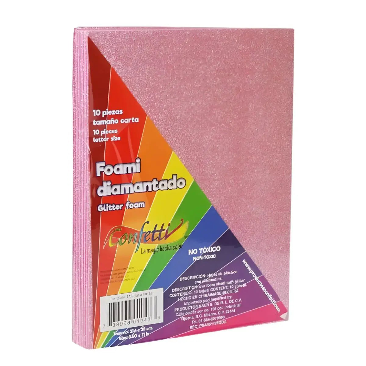 FOAMI DIAMANTADO TAMAÑO CARTA CONFETTI PQT C/10 PZAS Rosa - Confetti - accesorios