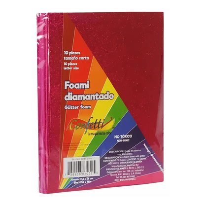 FOAMI DIAMANTADO TAMAÑO CARTA CONFETTI PQT C/10 PZAS Rojo - Confetti - vista lateral