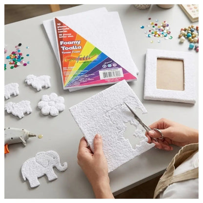 FOAMI TOALLA TAMAÑO CARTA PQT C/ 10 PZS Blanco - Confetti - vista trasera