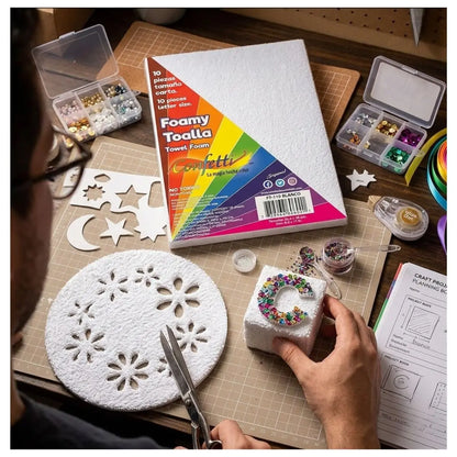 FOAMI TOALLA TAMAÑO CARTA PQT C/ 10 PZS Blanco - Confetti - accesorios