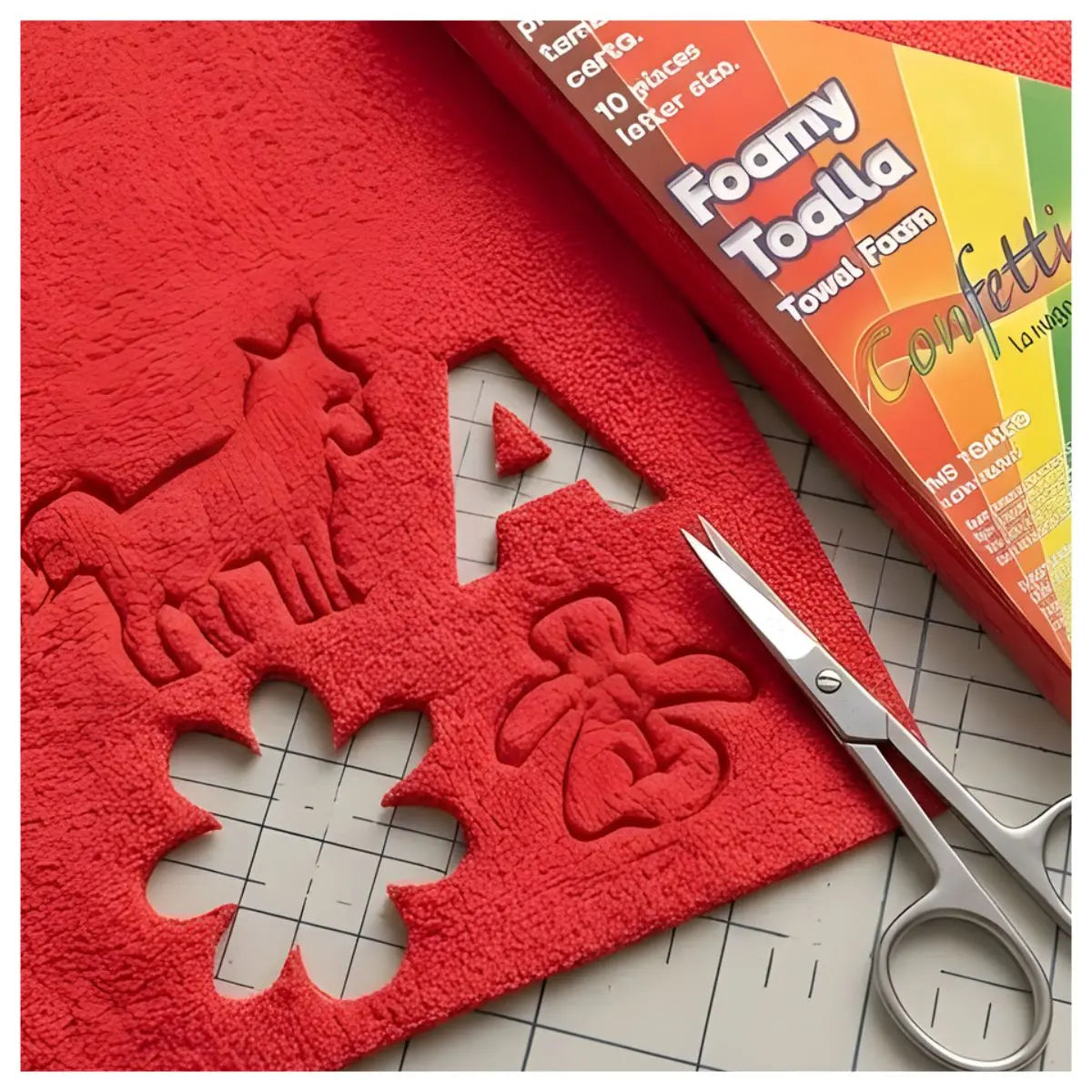 FOAMI TOALLA TAMAÑO CARTA PQT C/ 10 PZS Rojo - Confetti - empaque