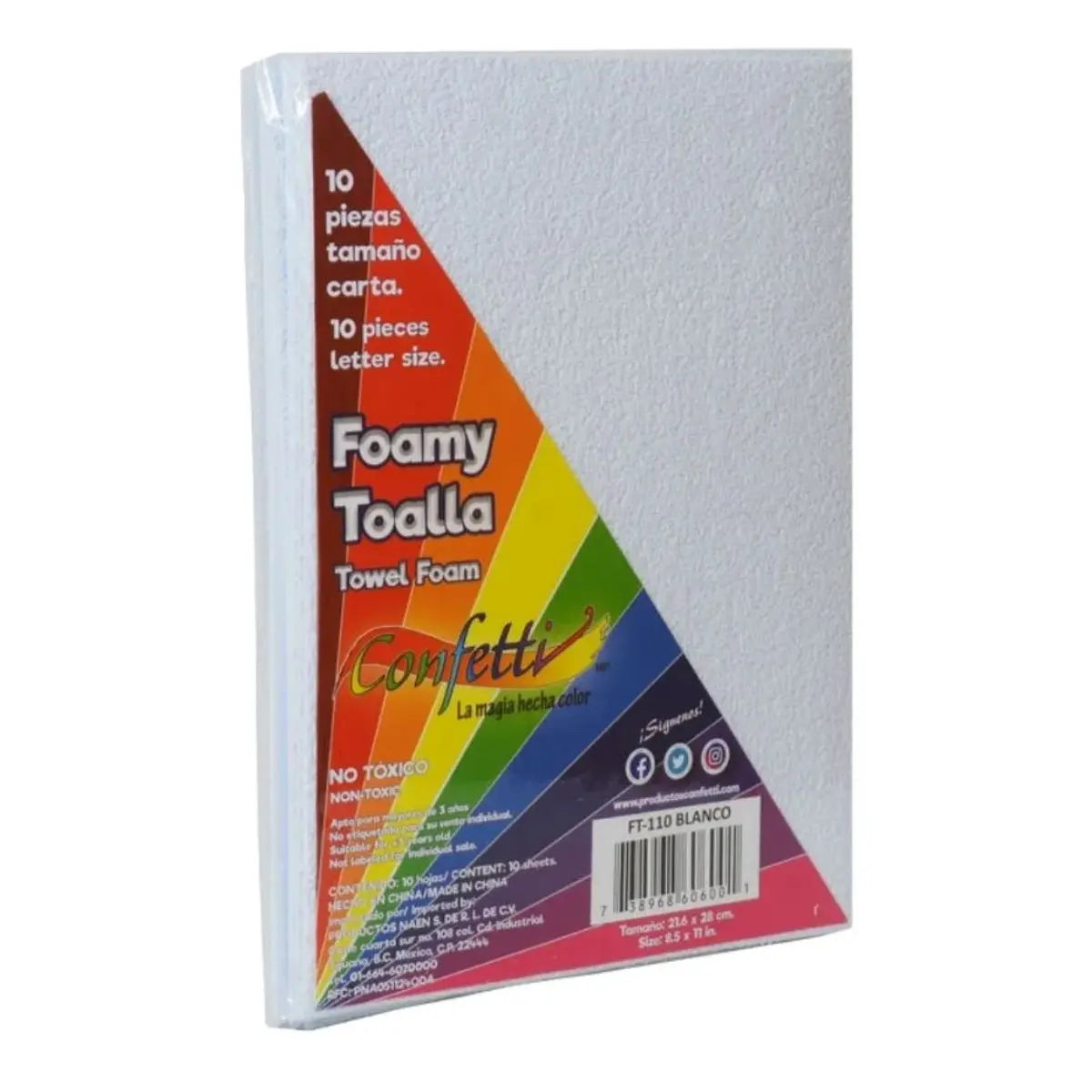 FOAMI TOALLA TAMAÑO CARTA PQT C/ 10 PZS Blanco - Confetti