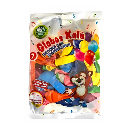 50 Globos No.7 Latex Kalu Colores Surtidos Biodegradables