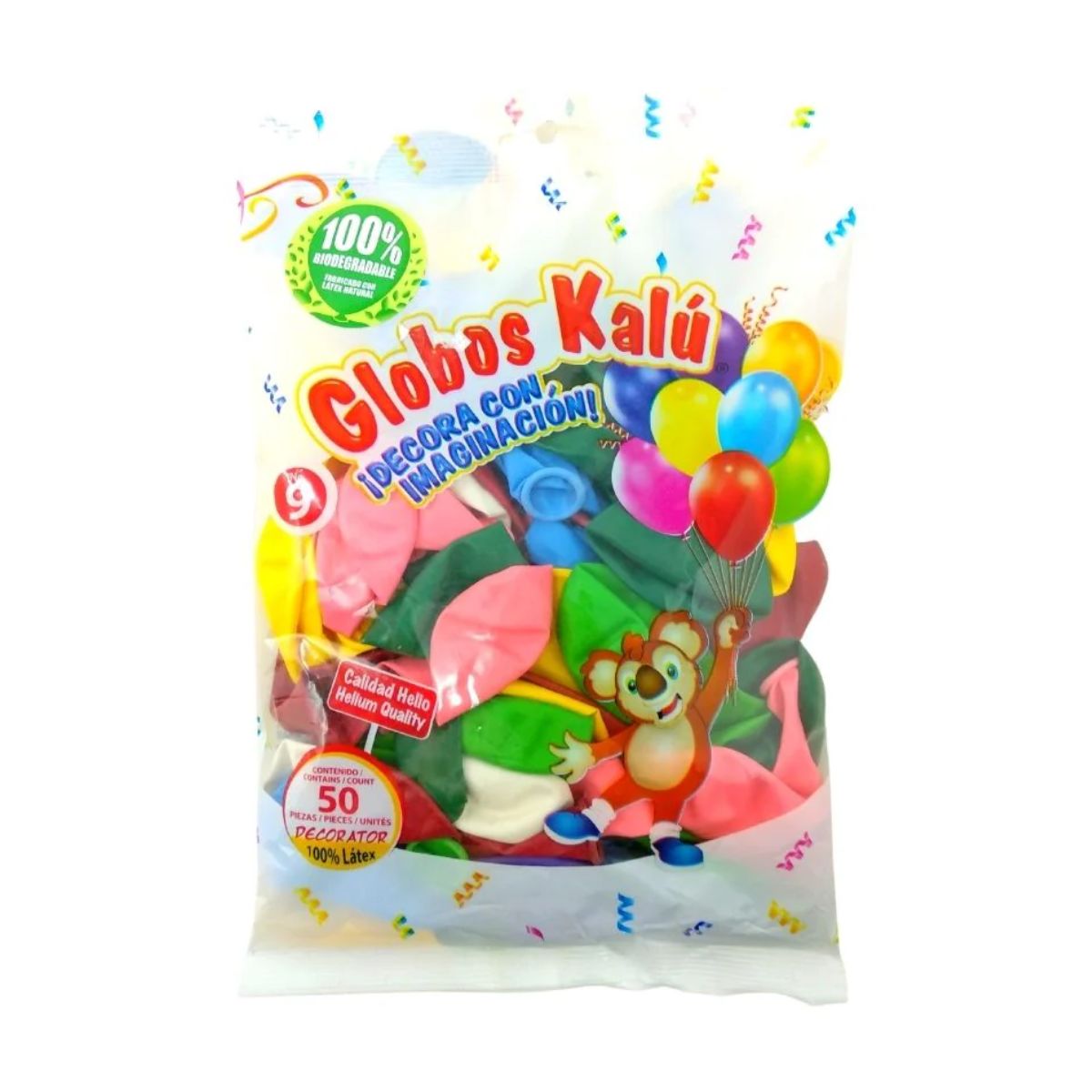 50 Globos No.9 Latex Kalu Colores Surtidos Biodegradables