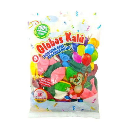50 Globos No.9 Latex Kalu Colores Surtidos Biodegradables