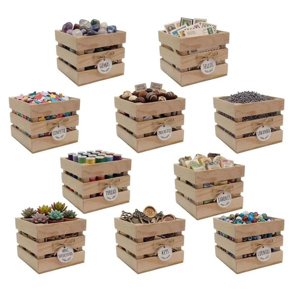 PACK 10 HUACAL DE MADERA DE 10 X 10 CM 3 TIRAS - Confetti - vista trasera