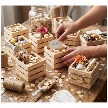 PACK 10 HUACAL DE MADERA DE 10 X 10 CM 3 TIRAS - Confetti - empaque