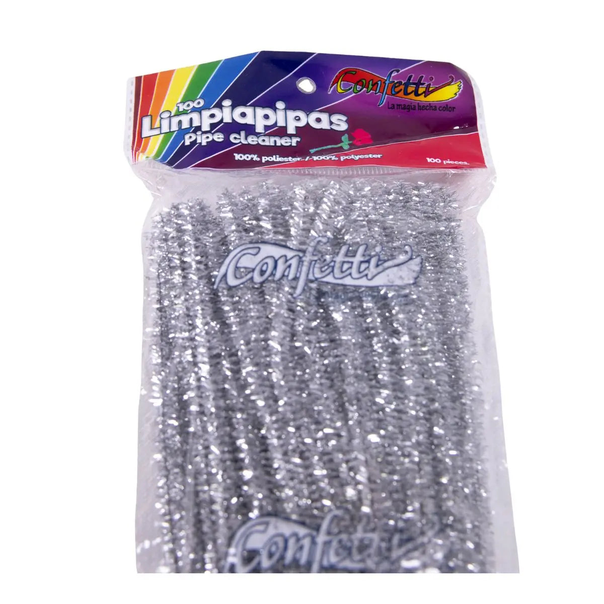 LIMPIA PIPAS METÁLICO CONFETTI PQT C/ 100 PZAS PLATA - Confetti - empaque